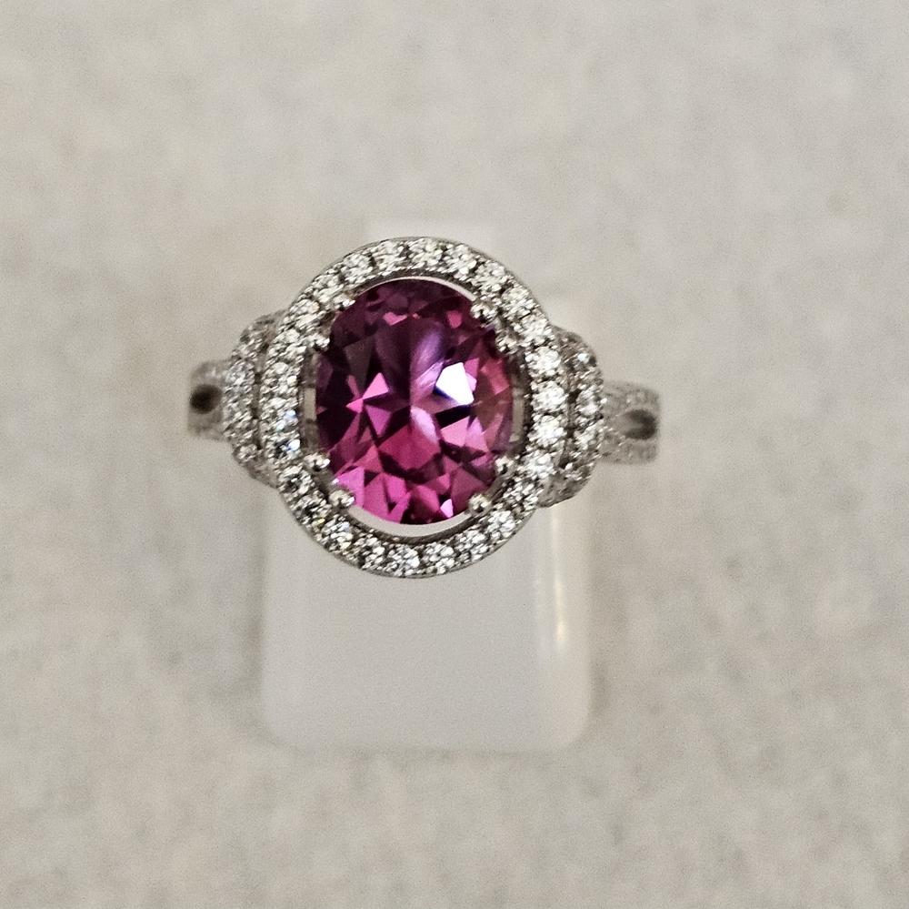 Rare Victoria Wieck Strawberry Topaz & White Zircom. Sterling Silver Size 6! - Picture 5 of 11